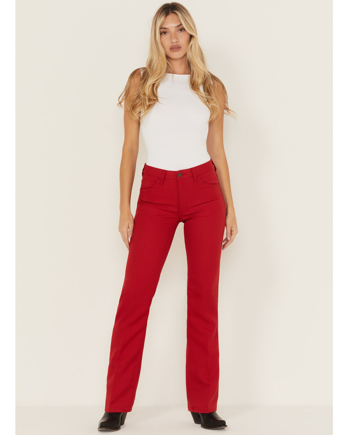Image #1 - Wrangler Retro Women's Wrancher High Rise Straight Stretch Denim Jeans, Red, hi-res