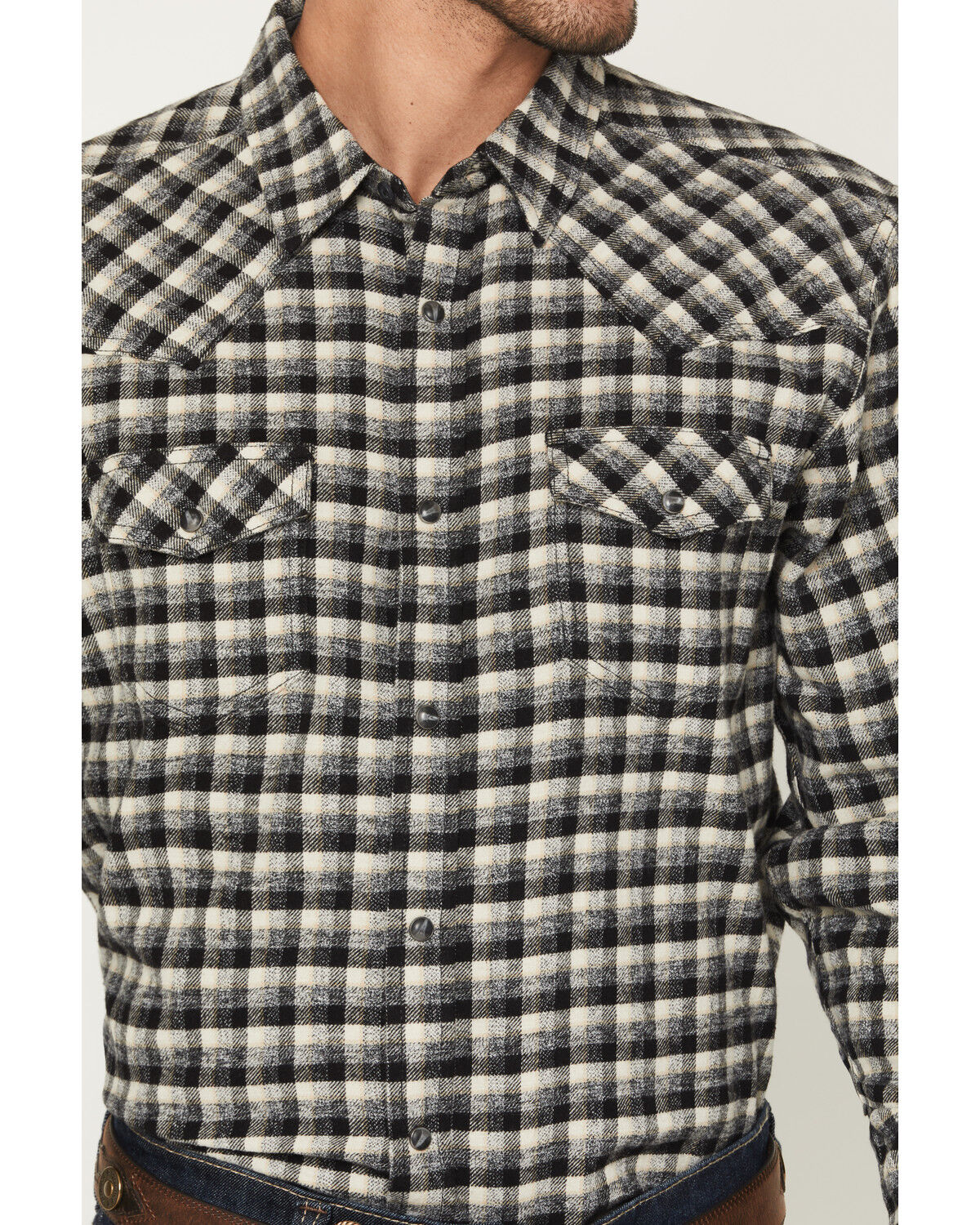 Image #3 - Cody James Men's Ozark Highlands Plaid Print Long Sleeve Snap Flannel Shirt, Black, hi-res