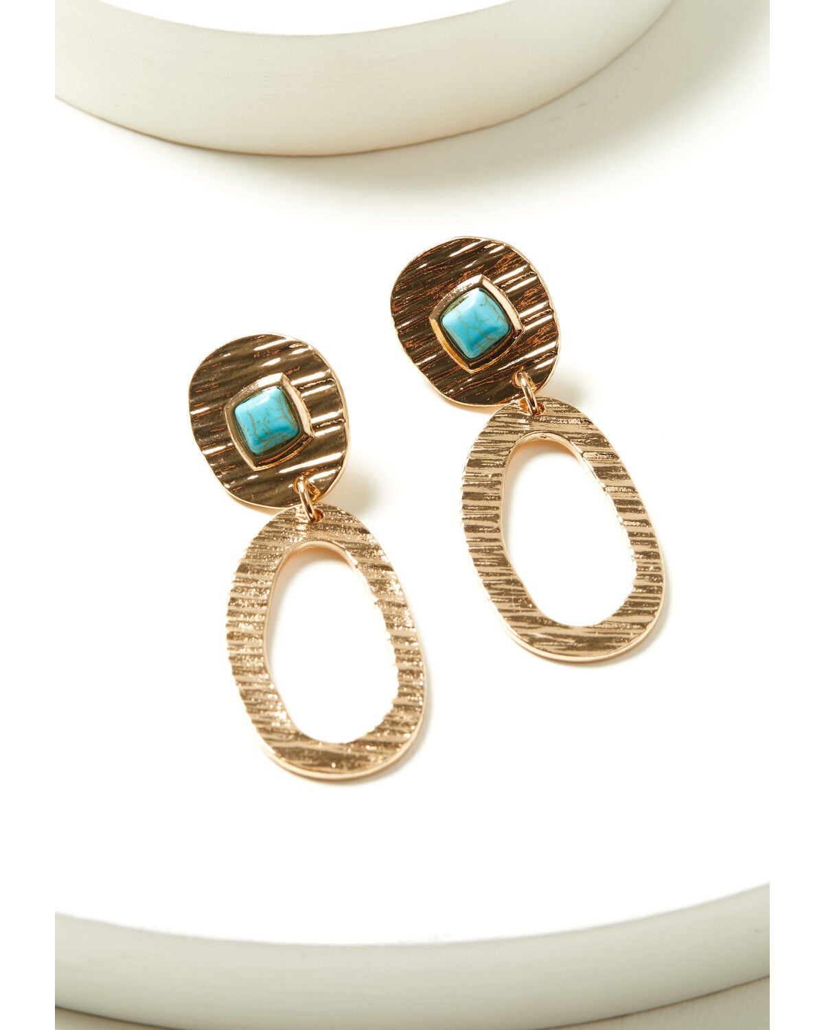 Image #1 - Shyanne Women's Textured Oval Double Drop Earrings, Gold, hi-res