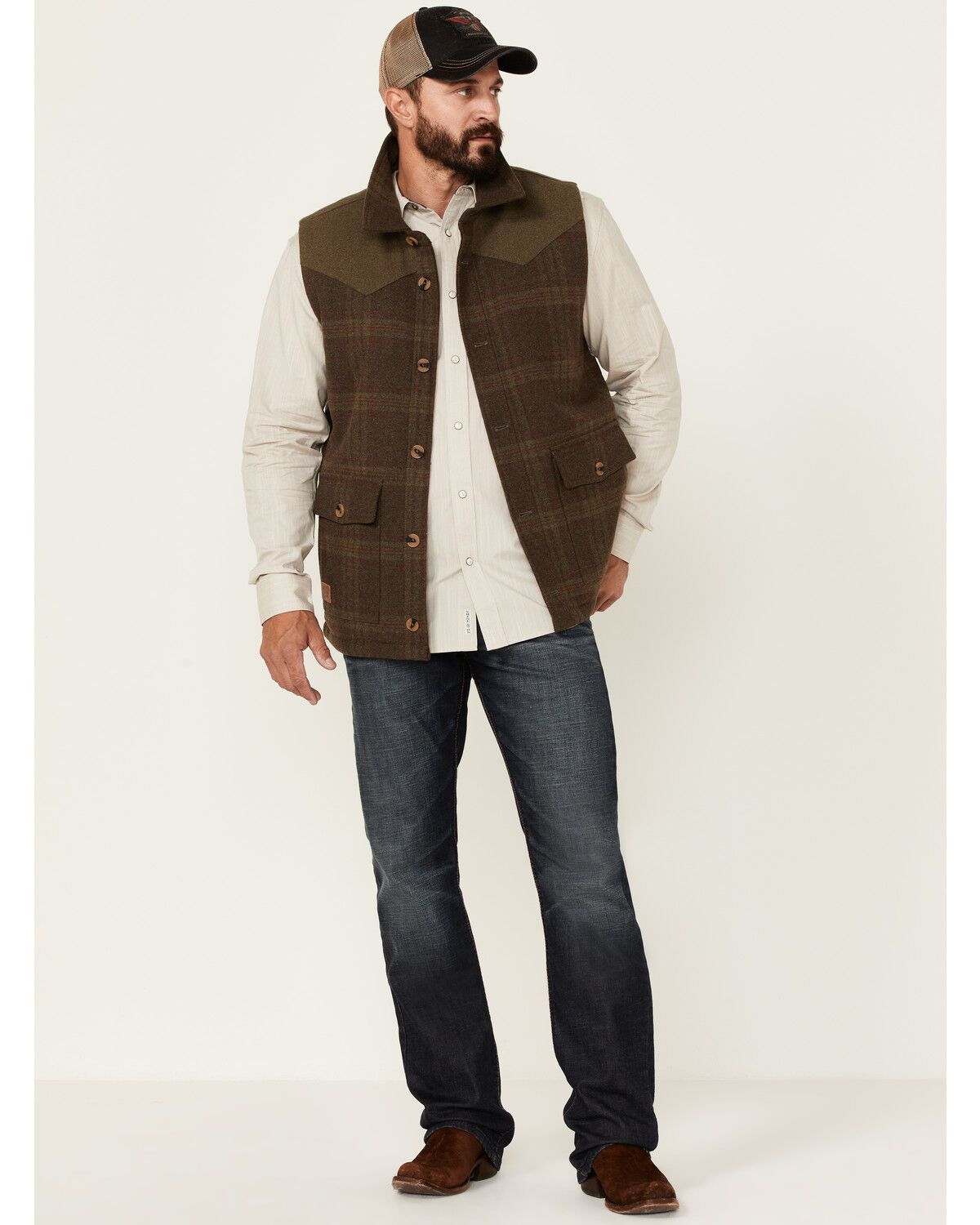 Image #2 - Moonshine Spirit Men's Brown Alpaca Plaid Button-Front Wool Vest, , hi-res