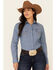 Image #1 - Wrangler Women's Solid Chambray Denim Long Sleeve Snap Western Core Shirt, Blue, hi-res