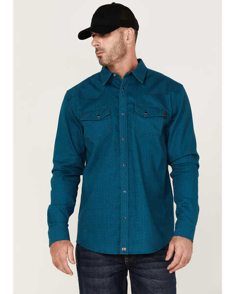 Image #1 - Cody James Men's FR Geo Print Long Sleeve Snap Work Shirt - Tall, Blue, hi-res