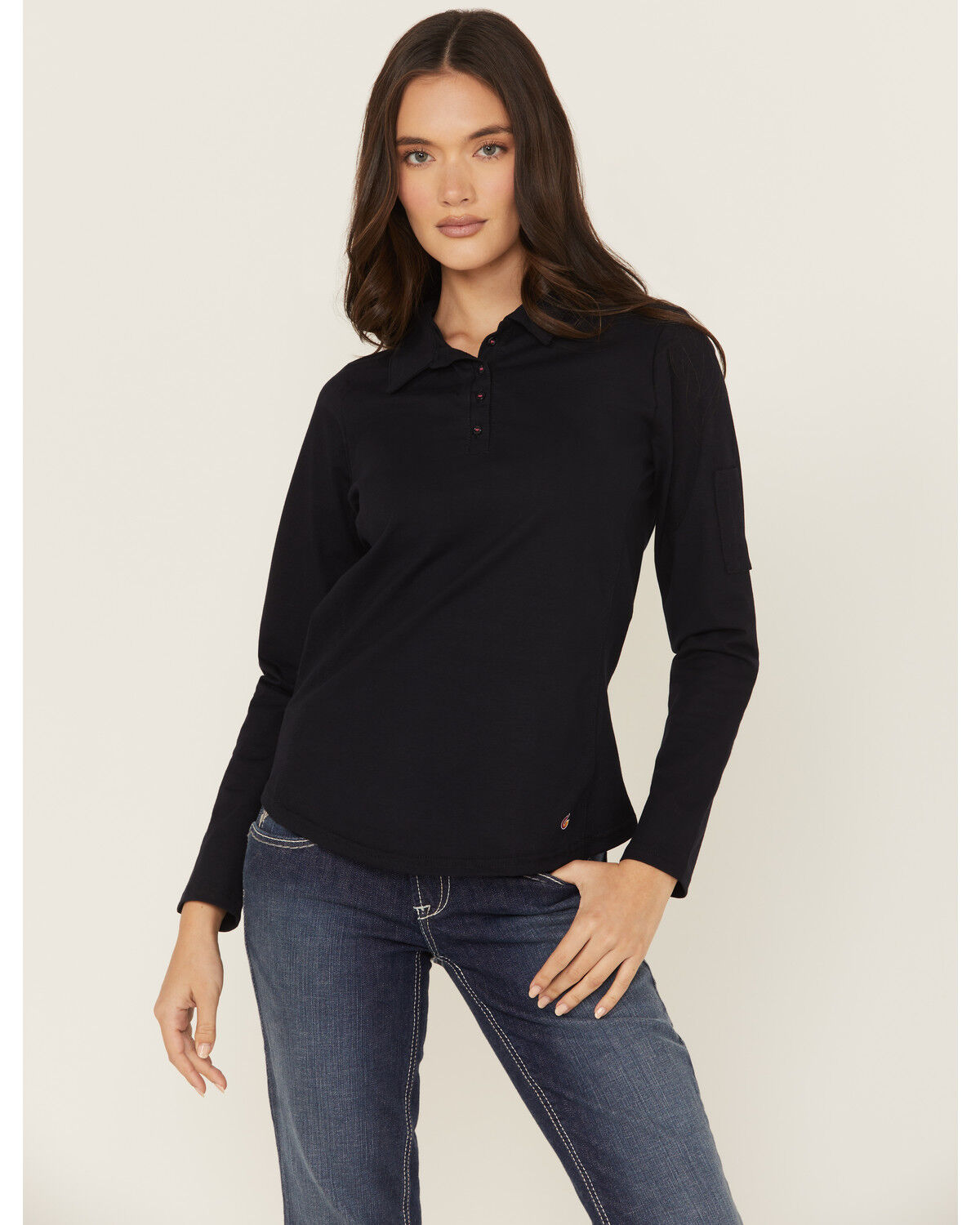 Image #1 - Lapco Women's FR Solid Long Sleeve Polo Work Shirt, Navy, hi-res