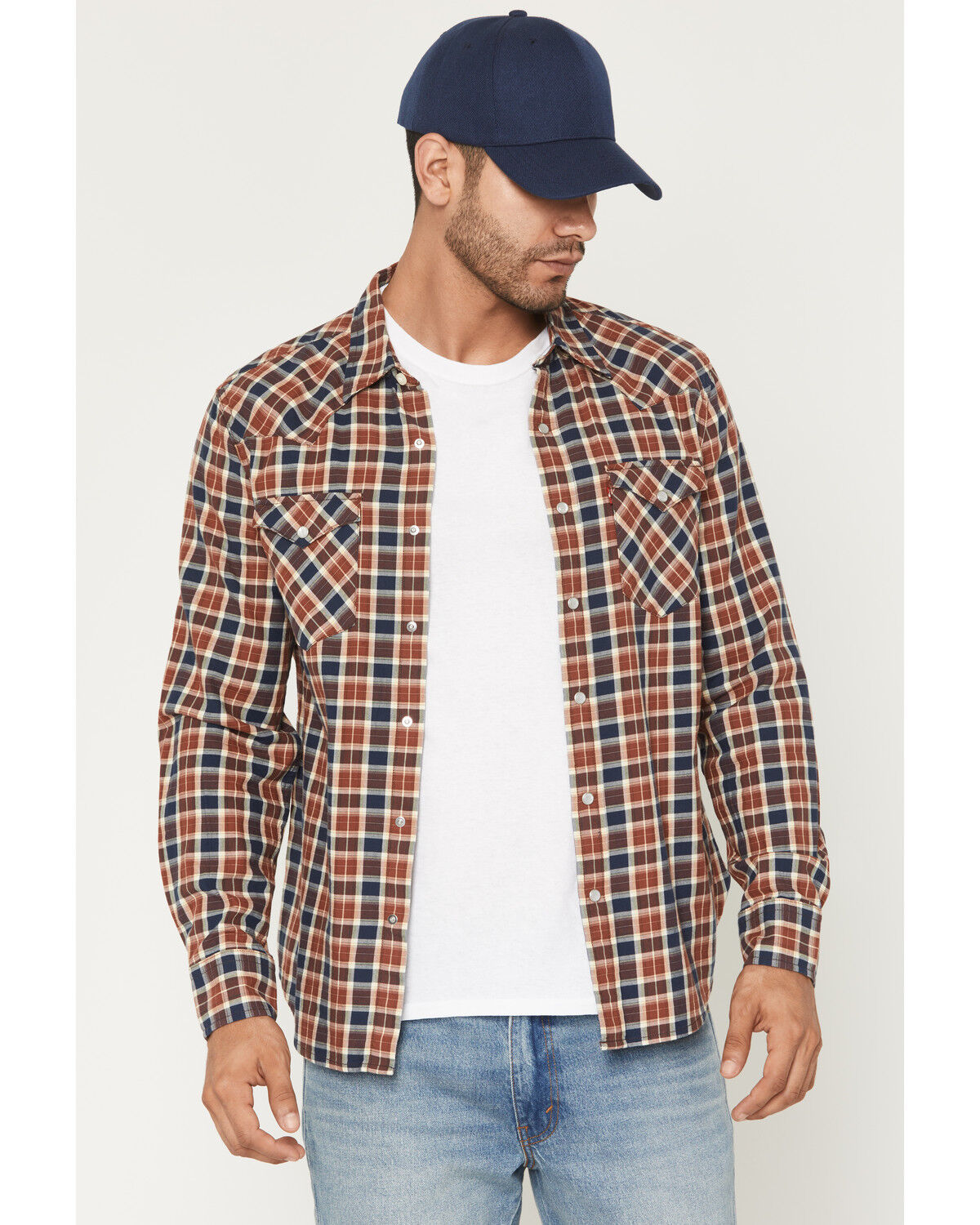 Image #1 - Levi's Men's Jesper Plaid Print Long Sleeve Snap Long Sleeve Flannel Shirt, Rust Copper, hi-res