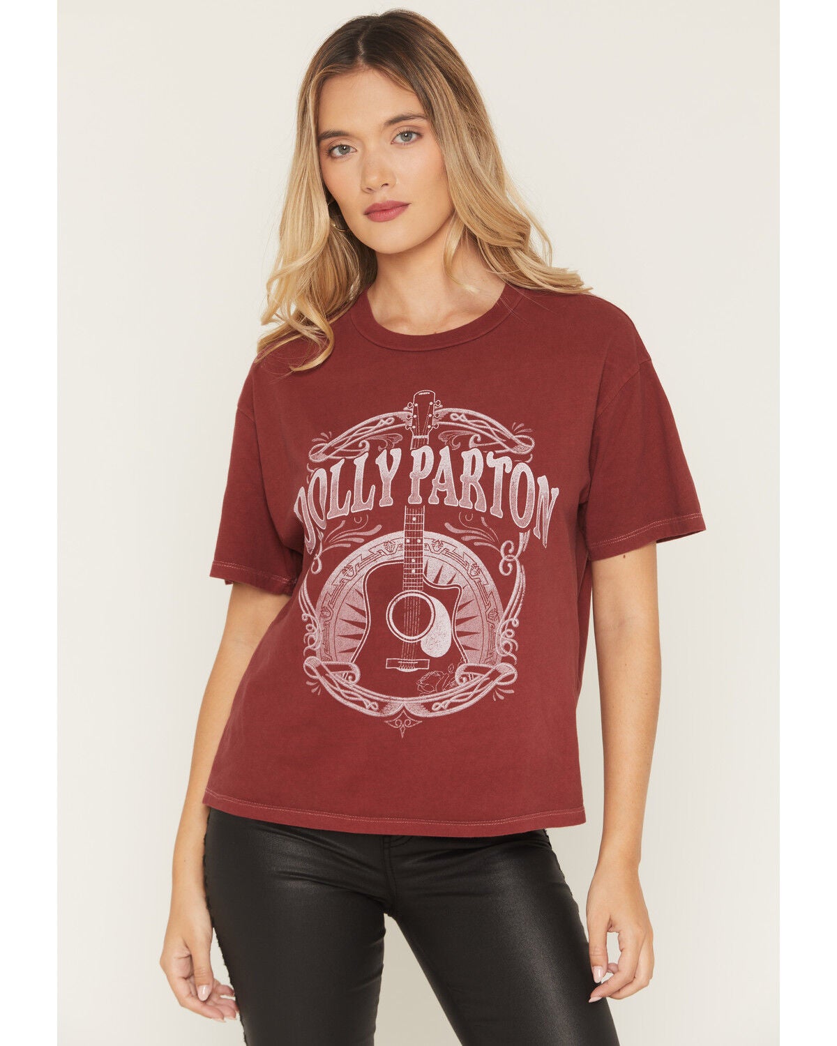 Goodie Two Sleeves Women's Dolly Guitar Short Sleeve Graphic Tee, Red, hi-res