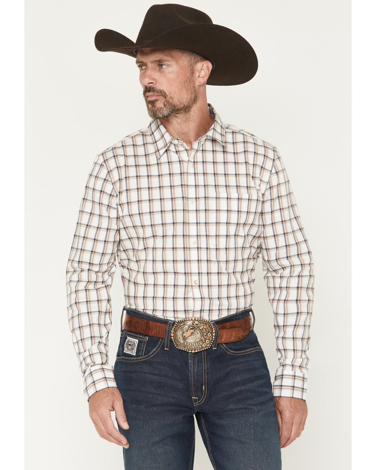 Image #1 - Cody James Men's Vista Range Plaid Print Long Sleeve Button-Down Western Shirt, White, hi-res