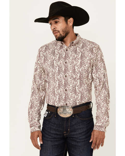 Image #1 - Cody James Men's Dagget 2.0 Paisley Print Long Sleeve Button-Down Stretch Western Shirt - Tall, Ivory, hi-res