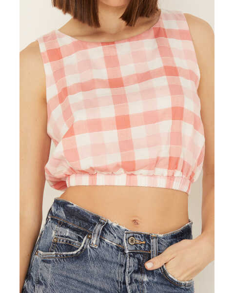 Image #3 - By Together Women's Gingham Print Cropped Sleeveless Top, Pink, hi-res