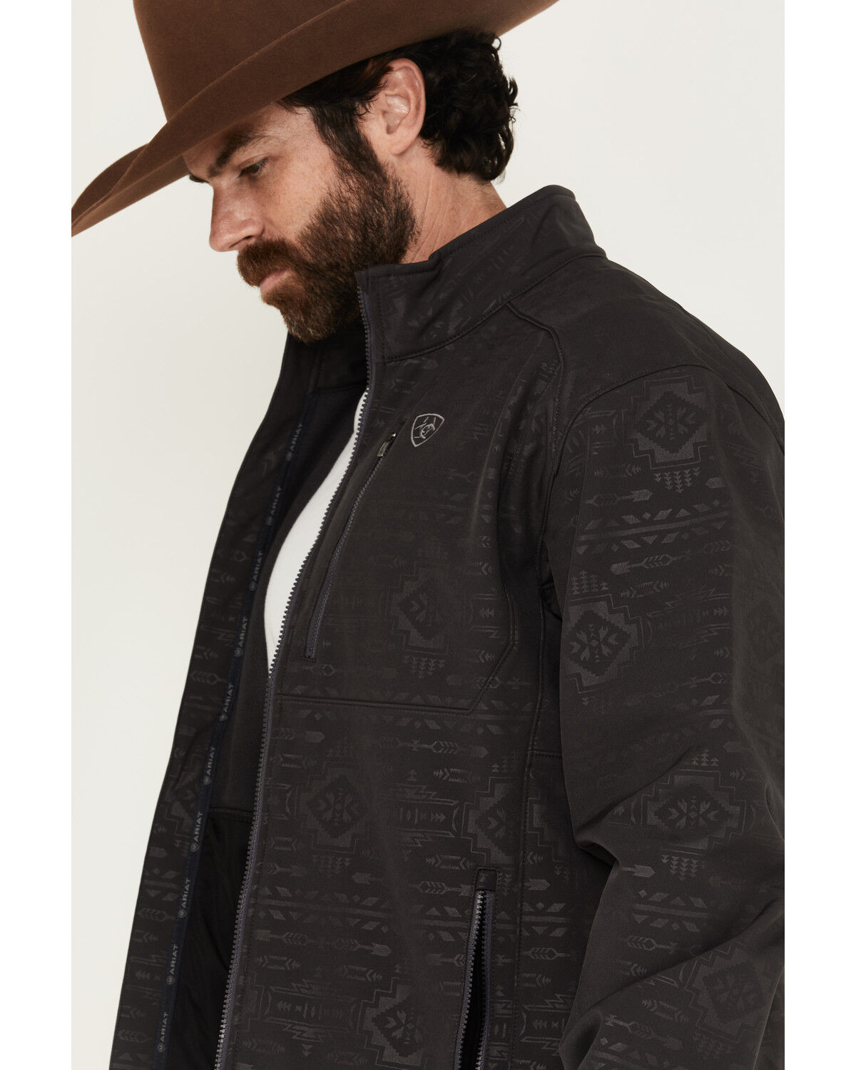 Image #3 - Ariat Men's Phantom Embossed Southwestern Print Logo 2.0 Softshell Jacket, Black, hi-res
