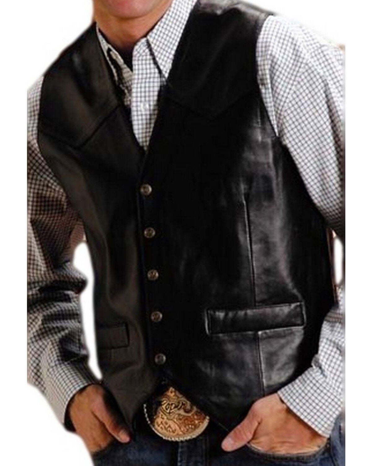 Roper Men's Leather Western Vest - Tall, Black, hi-res