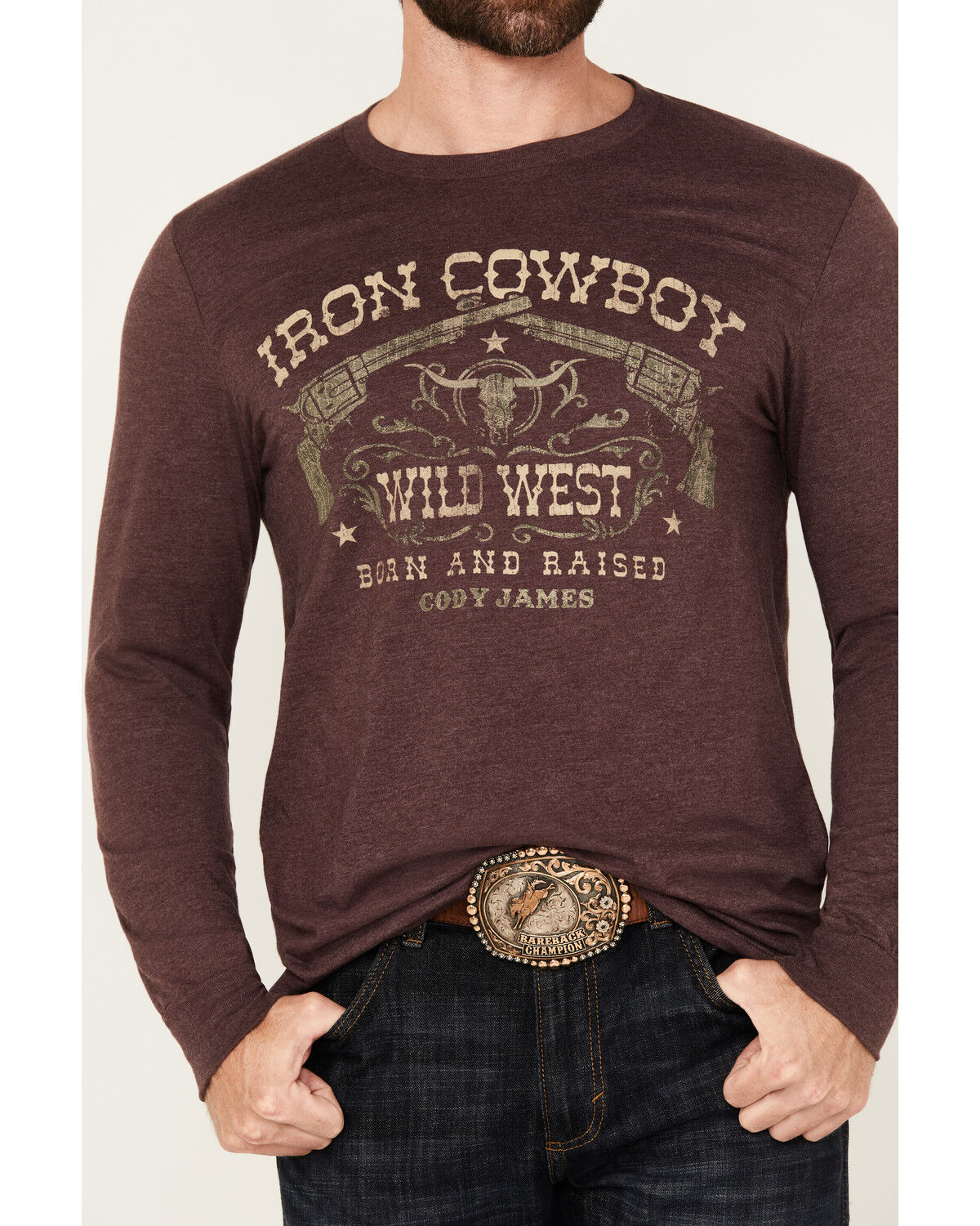 Image #3 - Cody James Men's Iron Pistols Long Sleeve Graphic T-Shirt, Burgundy, hi-res