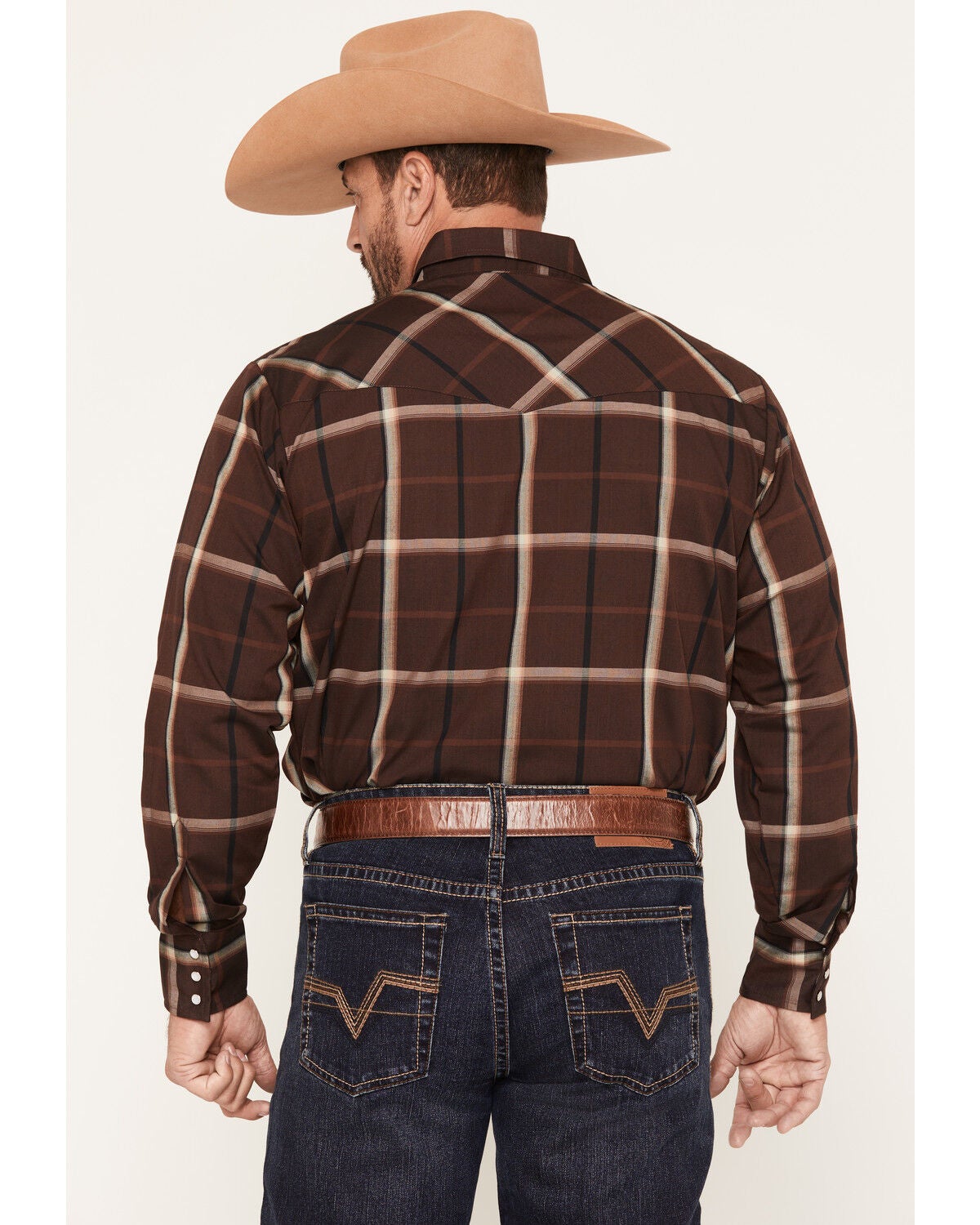 Image #4 - Ely Walker Men's Plaid Print Long Sleeve Pearl Snap Western Shirt, Black, hi-res