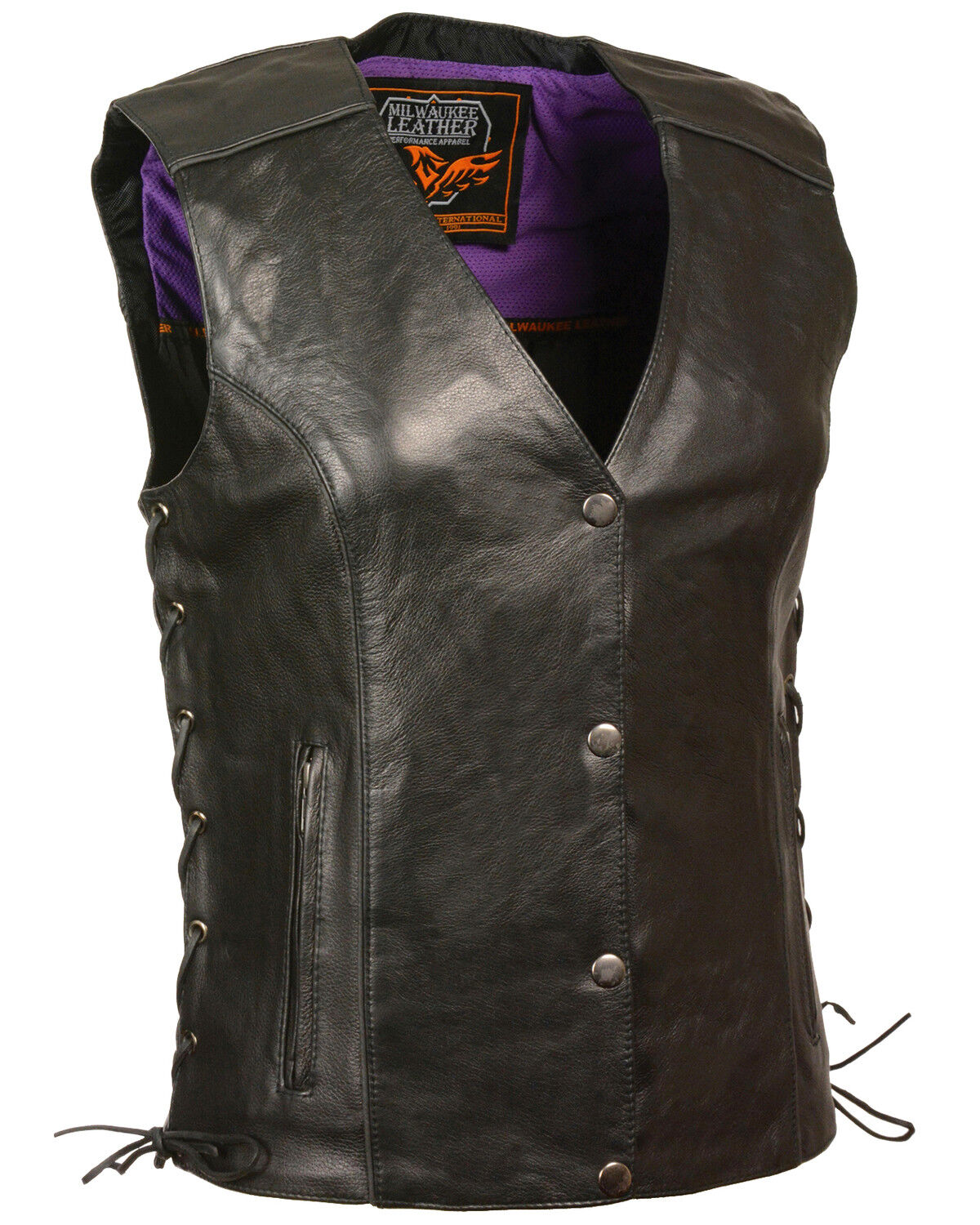 Image #1 - Milwaukee Leather Women's Stud & Wings Leather Vest - 4X, Black/purple, hi-res