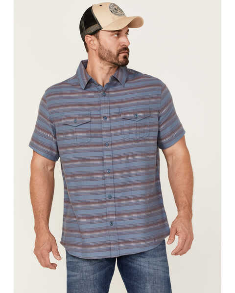 Image #1 - Brothers and Sons Men's Striped Short Sleeve Button Down Western Shirt , Indigo, hi-res