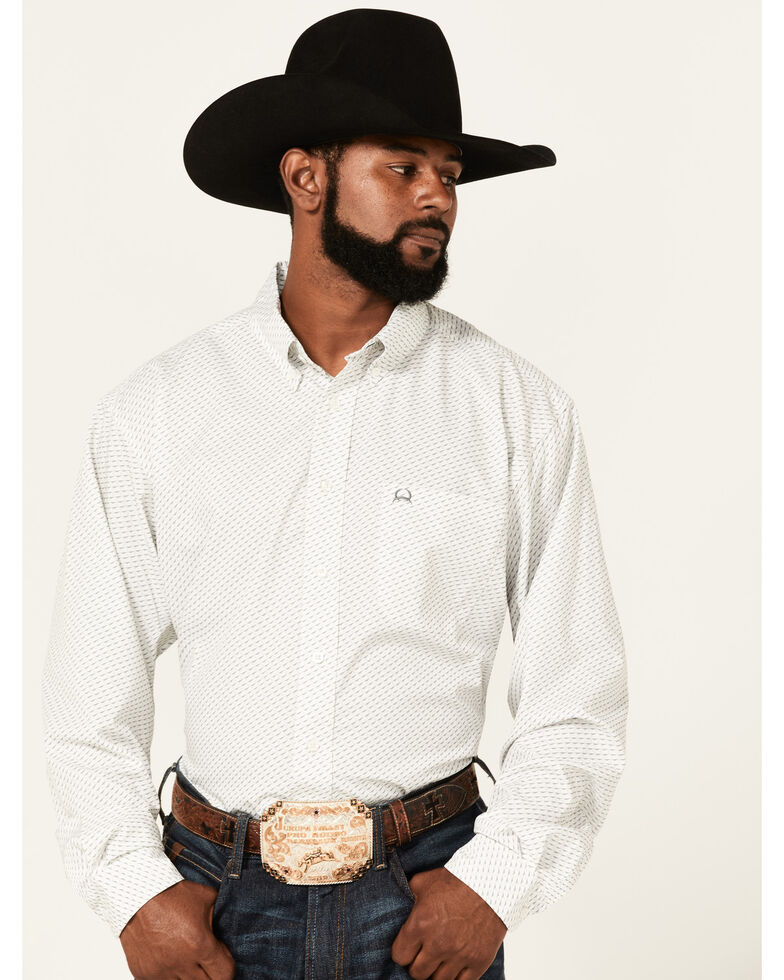 Cinch Men's Arena Flex Geo Print Long Sleeve Button-Down Western Shirt , White, hi-res