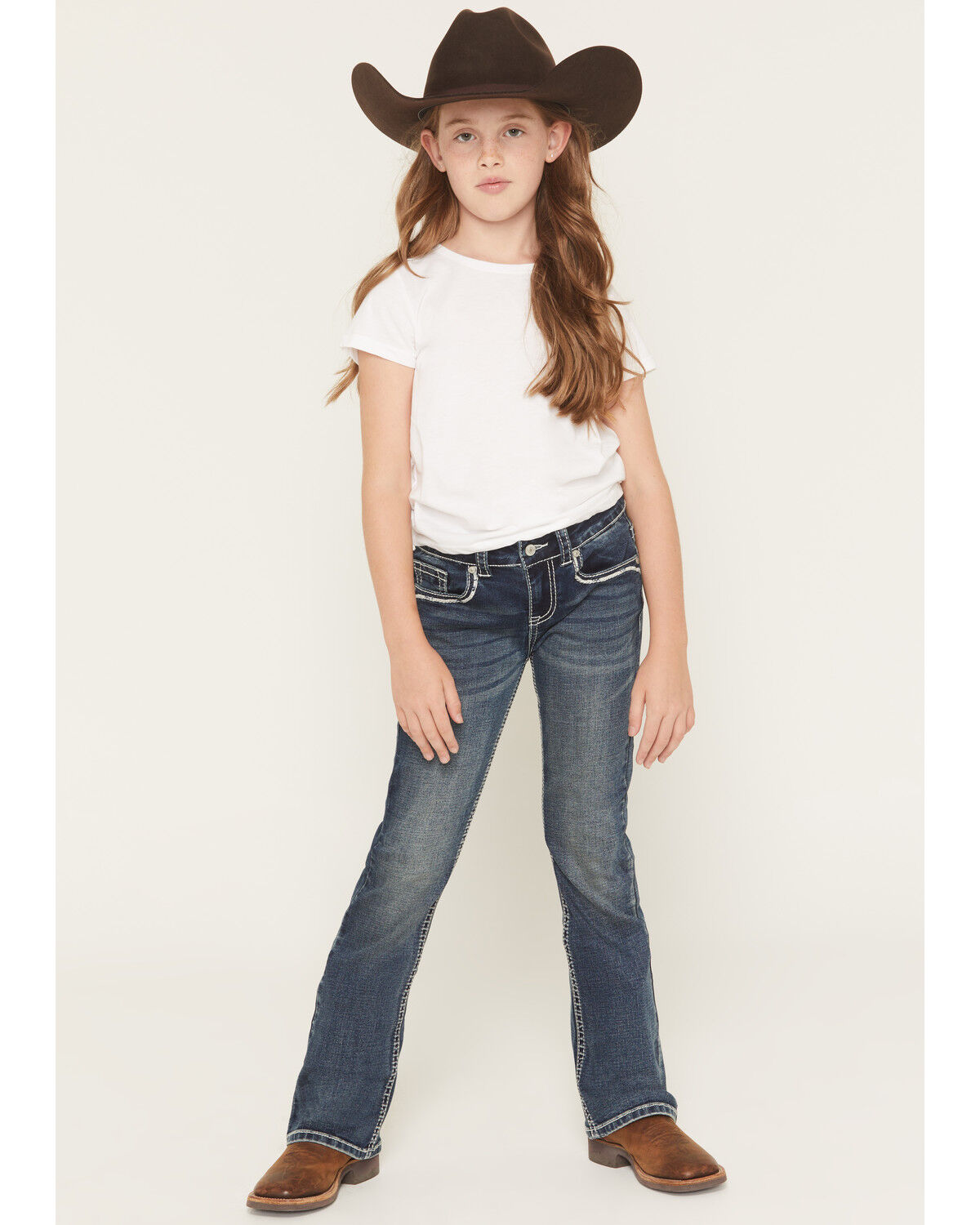 Image #3 - Shyanne Girls' Shayla Dreamcatcher Embroidered Bootcut Stretch Denim Jeans, Dark Wash, hi-res