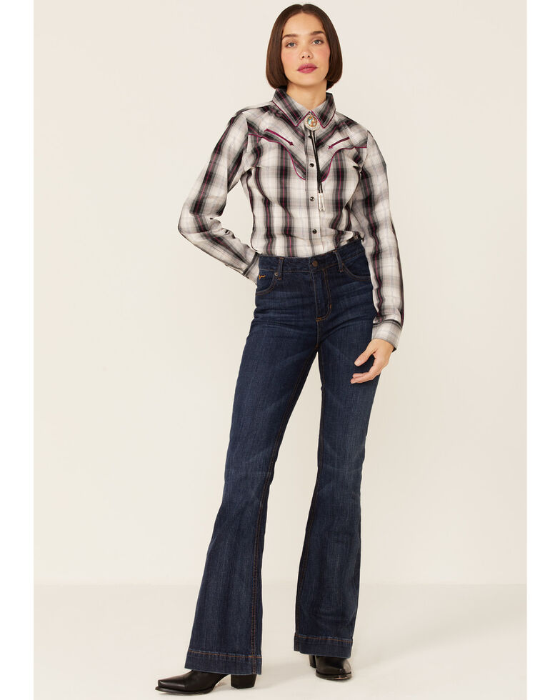 Wrangler Retro Women's Multi Plaid Fancy Yoke Long Sleeve Snap Western Core Short , Multi, hi-res