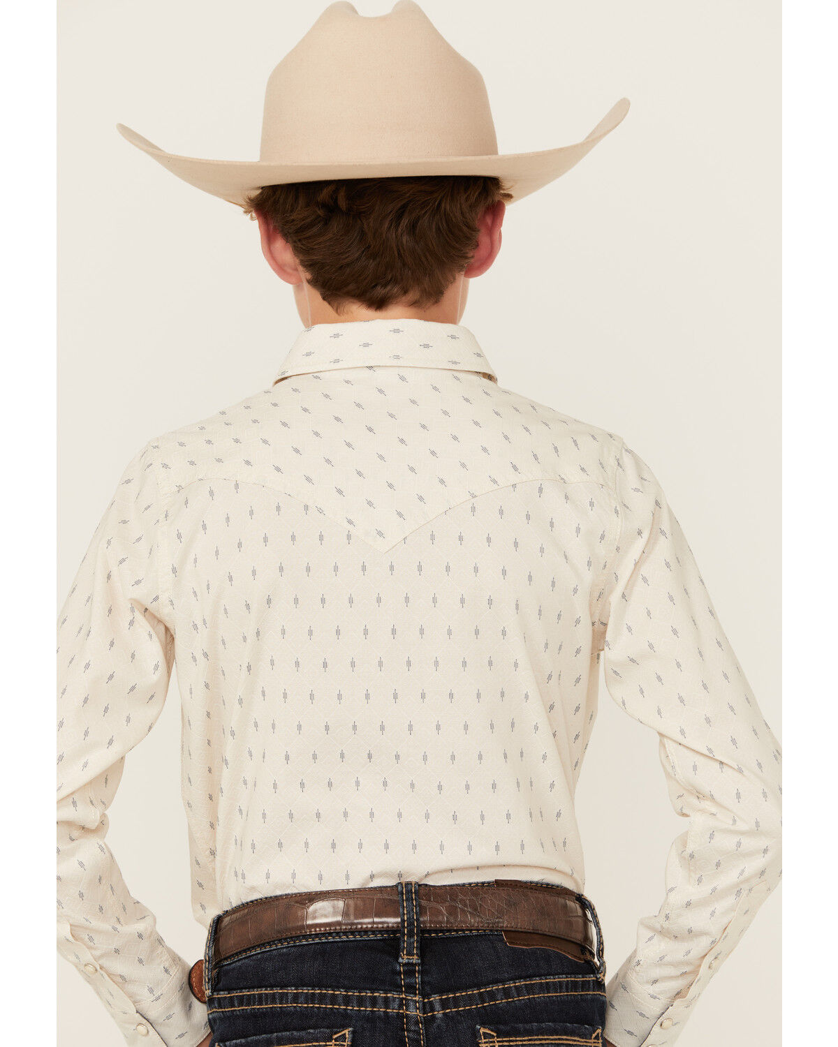 Image #4 - Cody James Boys' Mirage Geo Print Long Sleeve Snap Western Shirt, Cream, hi-res