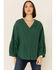 Wishlist Women's Eyelet Trim Crochet Long Sleeve Top , Green, hi-res