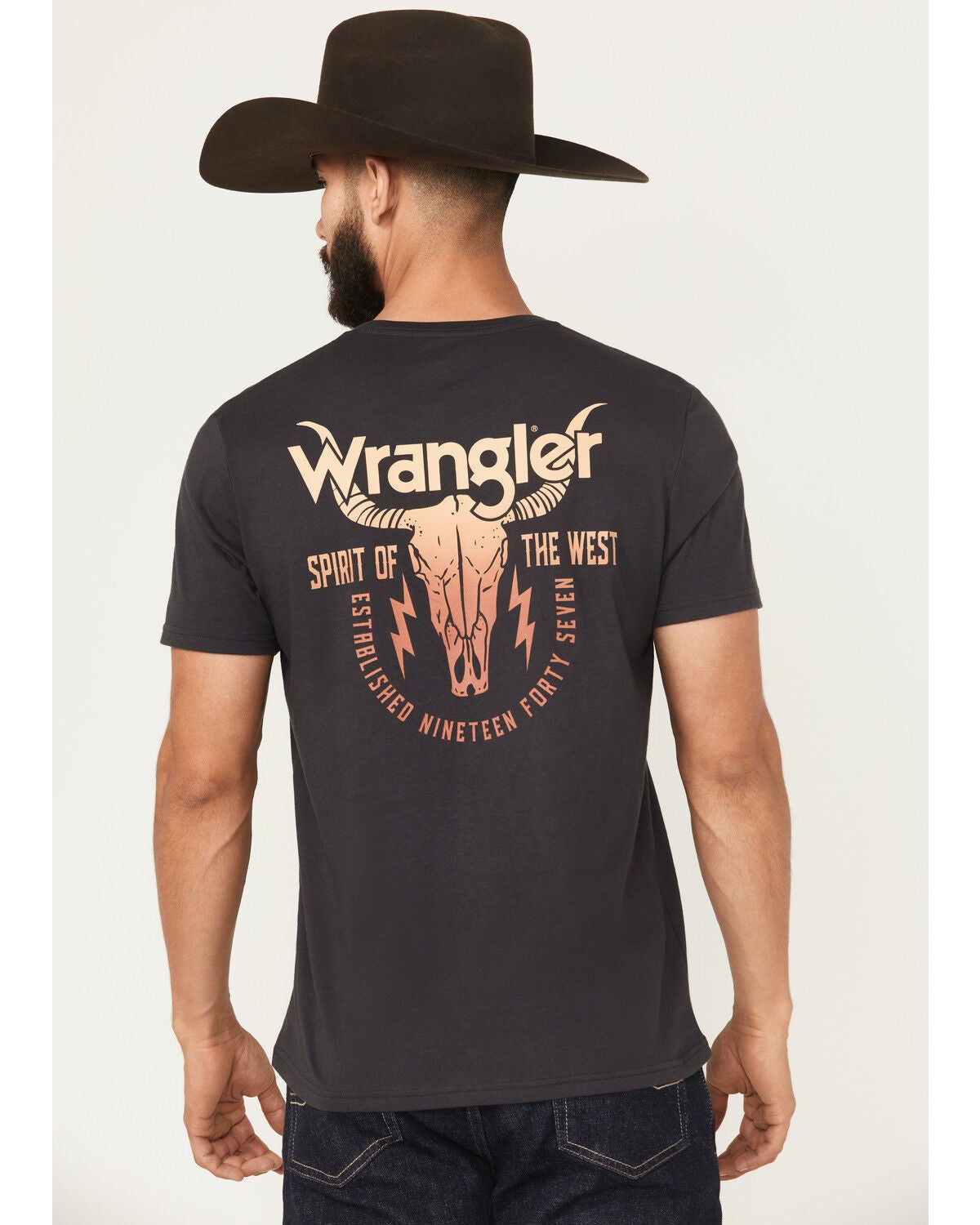 Image #1 - Wrangler Men's Boot Barn Exclusive Steerhead Short Sleeve Graphic T-Shirt, Navy, hi-res