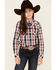 Image #1 - Ariat Girls' Dynamic Plaid Print Southwestern Yoke Long Sleeve Western Shirt, Multi, hi-res