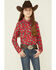 Image #1 - Roper Girls' Boot Scoot Print Long Sleeve Pearl Snap Western Shirt, Red, hi-res