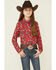 Image #1 - Roper Girls' Boot Scoot Print Long Sleeve Pearl Snap Western Shirt , Red, hi-res