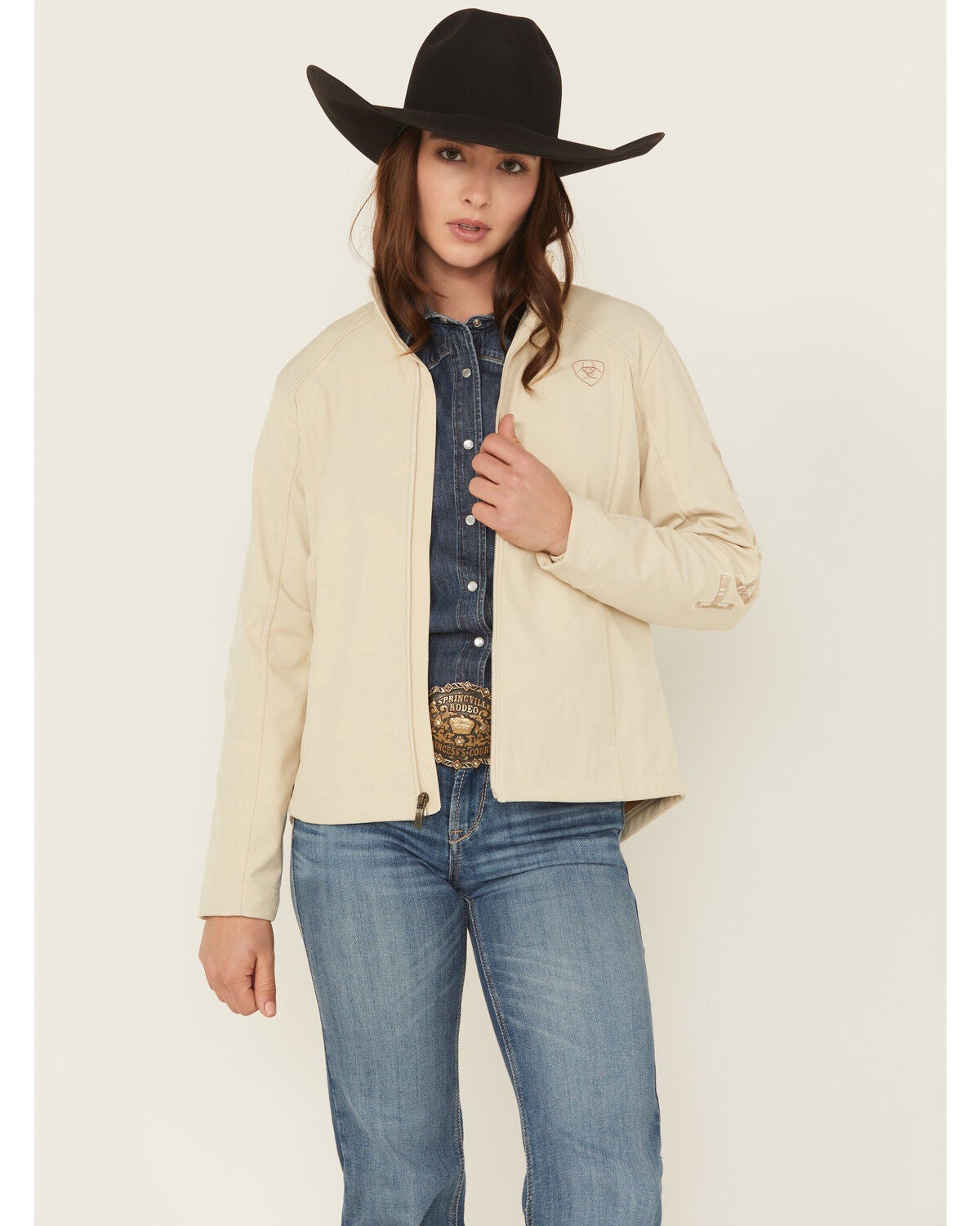 Image #1 - Ariat Women's Logo Softshell Jacket, Cream, hi-res