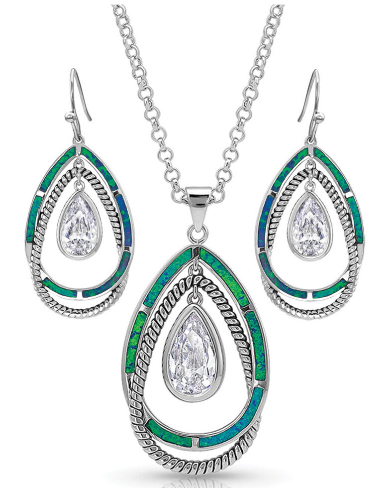 Montana Silversmiths Women's Opal Ribbons Teardrop Jewelry Set, Silver, hi-res
