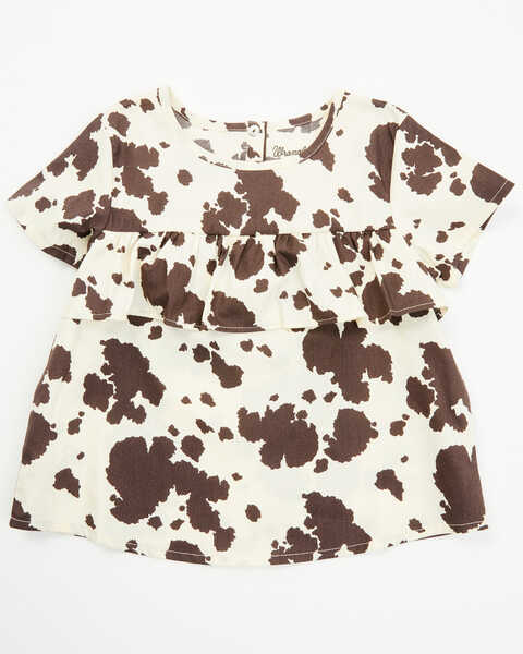 Wrangler Toddler Girls' Cow Print Short Sleeve Shirt , Cream, hi-res