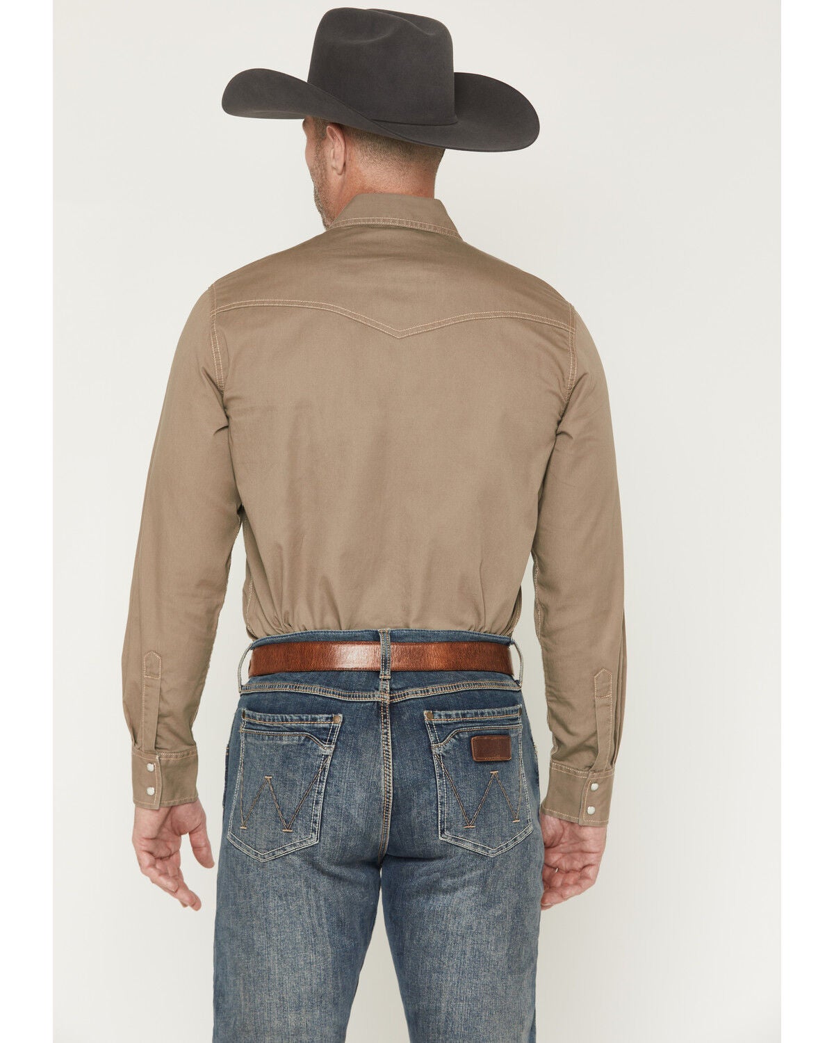 Image #4 - Wrangler Retro Men's Premium Solid Long Sleeve Snap Western Shirt, Taupe, hi-res