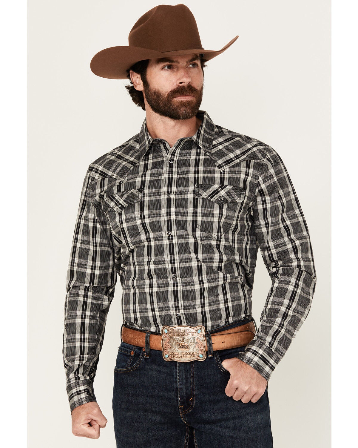 Cody James Men's Denton Plaid Print Long Sleeve Snap Western Shirt - Big, Black, hi-res