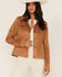 Image #1 - Fornia Women's Faux Suede Trucker Snap Jacket, Camel, hi-res