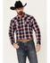 Image #1 - Cody James Men's Peace Treaty Plaid Print Long Sleeve Snap Flannel Shirt - Big, Burgundy, hi-res
