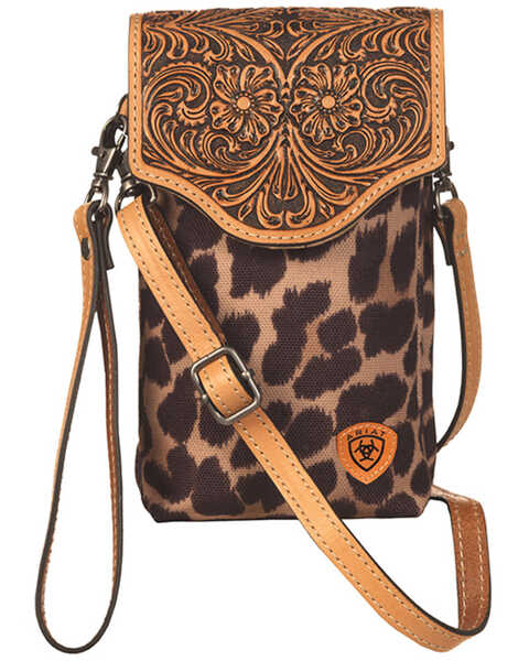 Ariat Women's Leopard Tooled Crossbody Cellphone Bag, No Color, hi-res