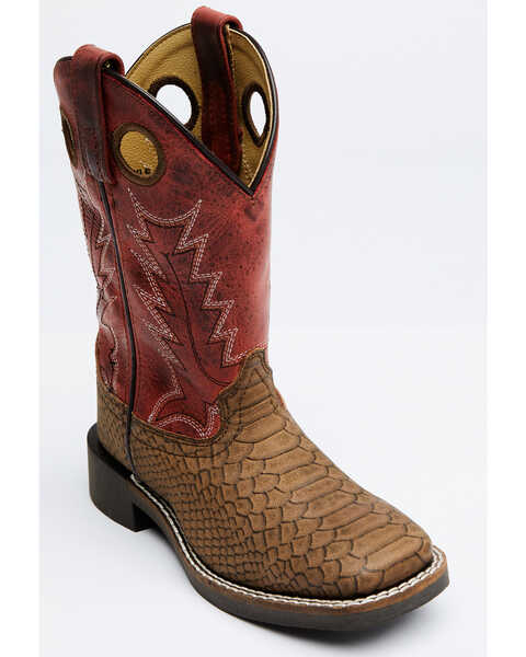 Image #1 - Cody James Boys' Reptile Print Western Boots - Broad Square Toe, Red/brown, hi-res