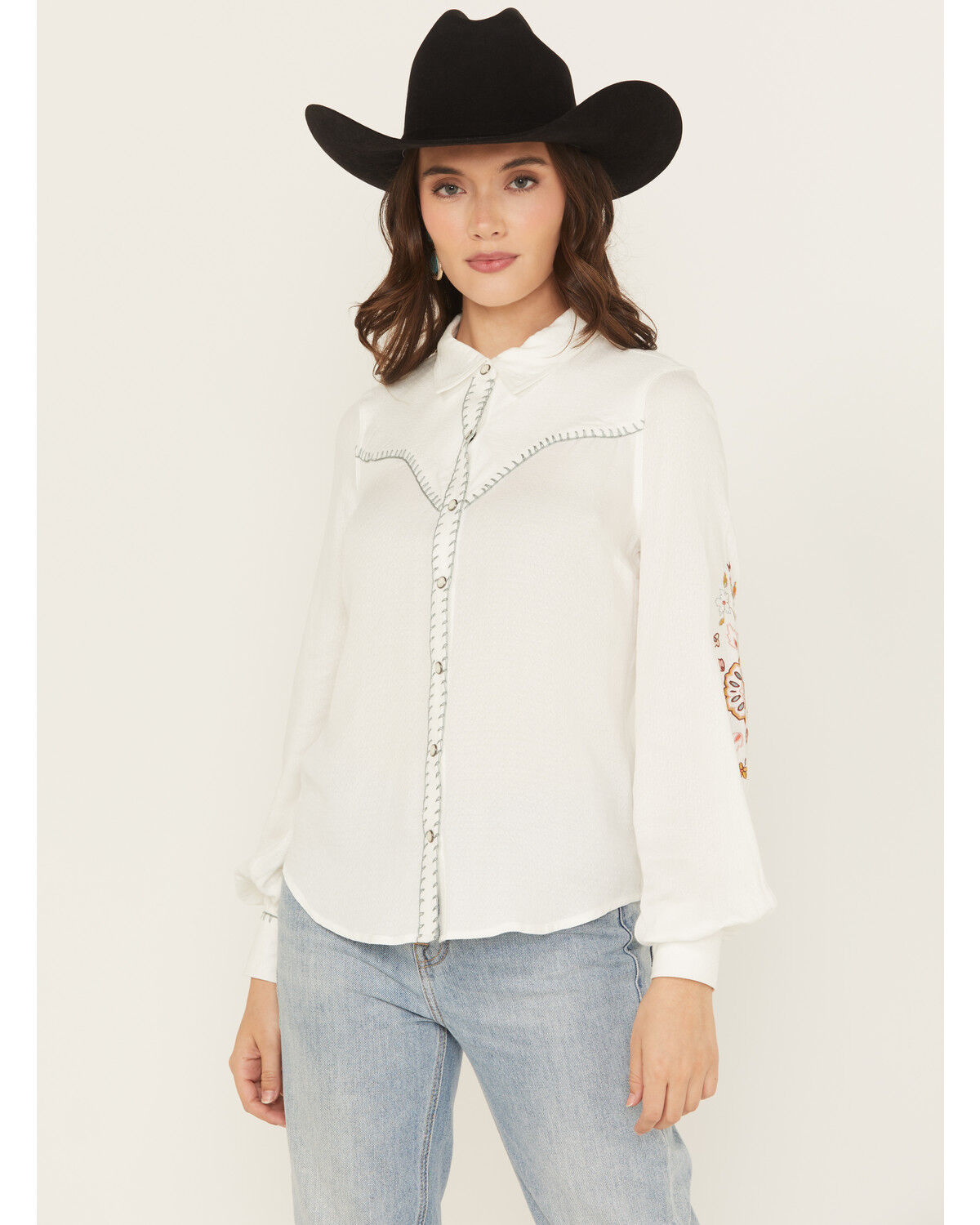 Image #2 - Shyanne Women's Embroidered Long Sleeve Snap Western Shirt, White, hi-res