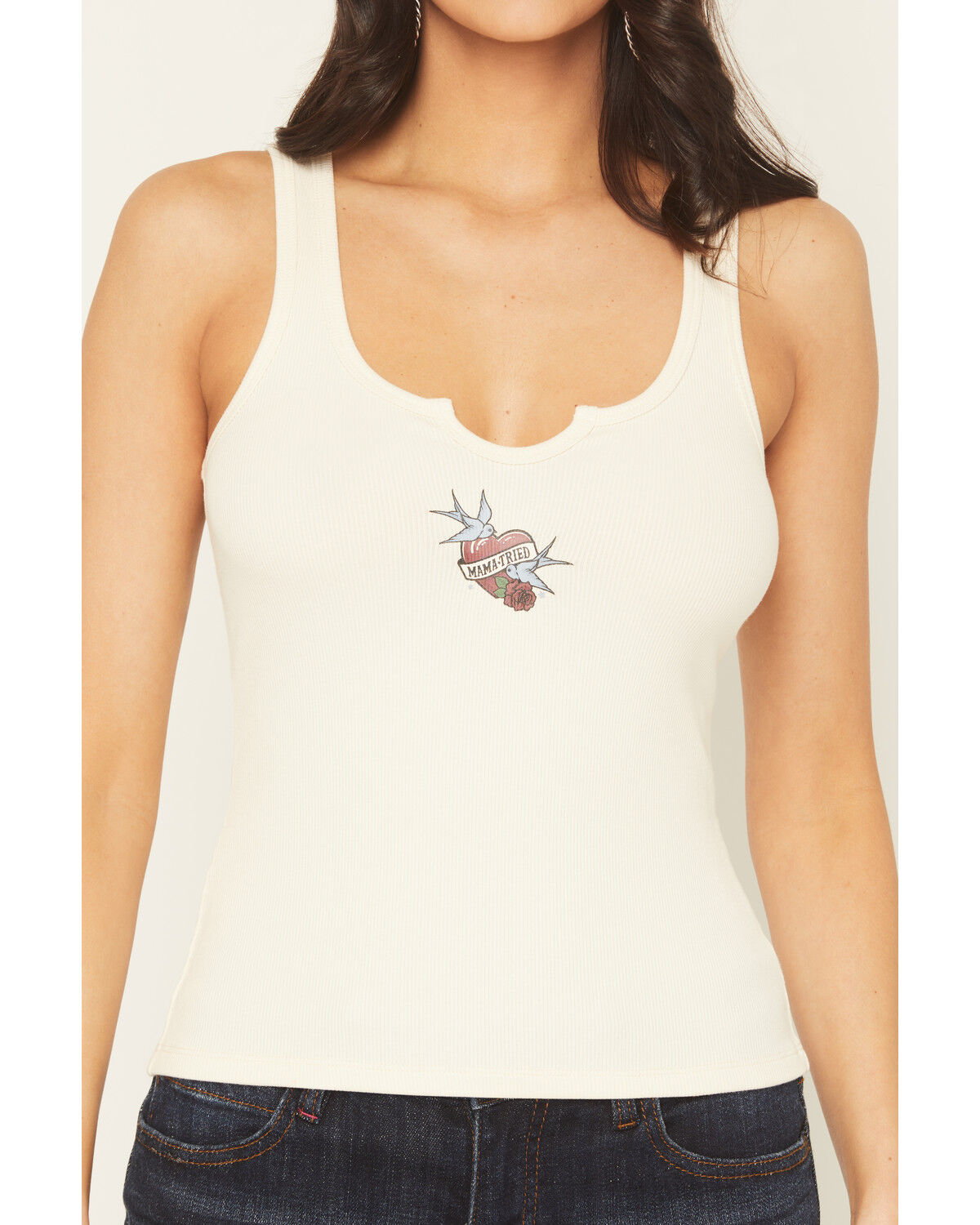 Image #3 - Idyllwind Women's Mama Tried Ribbed Graphic Tank, Cream, hi-res