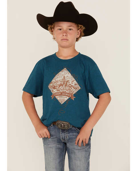 Image #1 - Cody James Boy's Working Ranch Short Sleeve Graphic T-Shirt , Blue, hi-res
