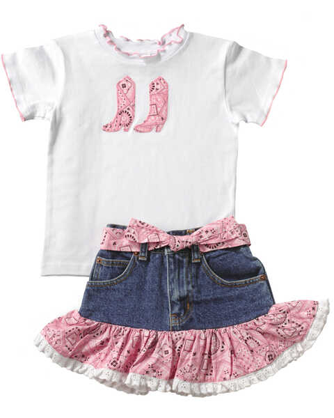 Kiddie Korral Toddler Girls' Cowgirl Boots Bandana Skirt Set - 2-6, Pink, hi-res