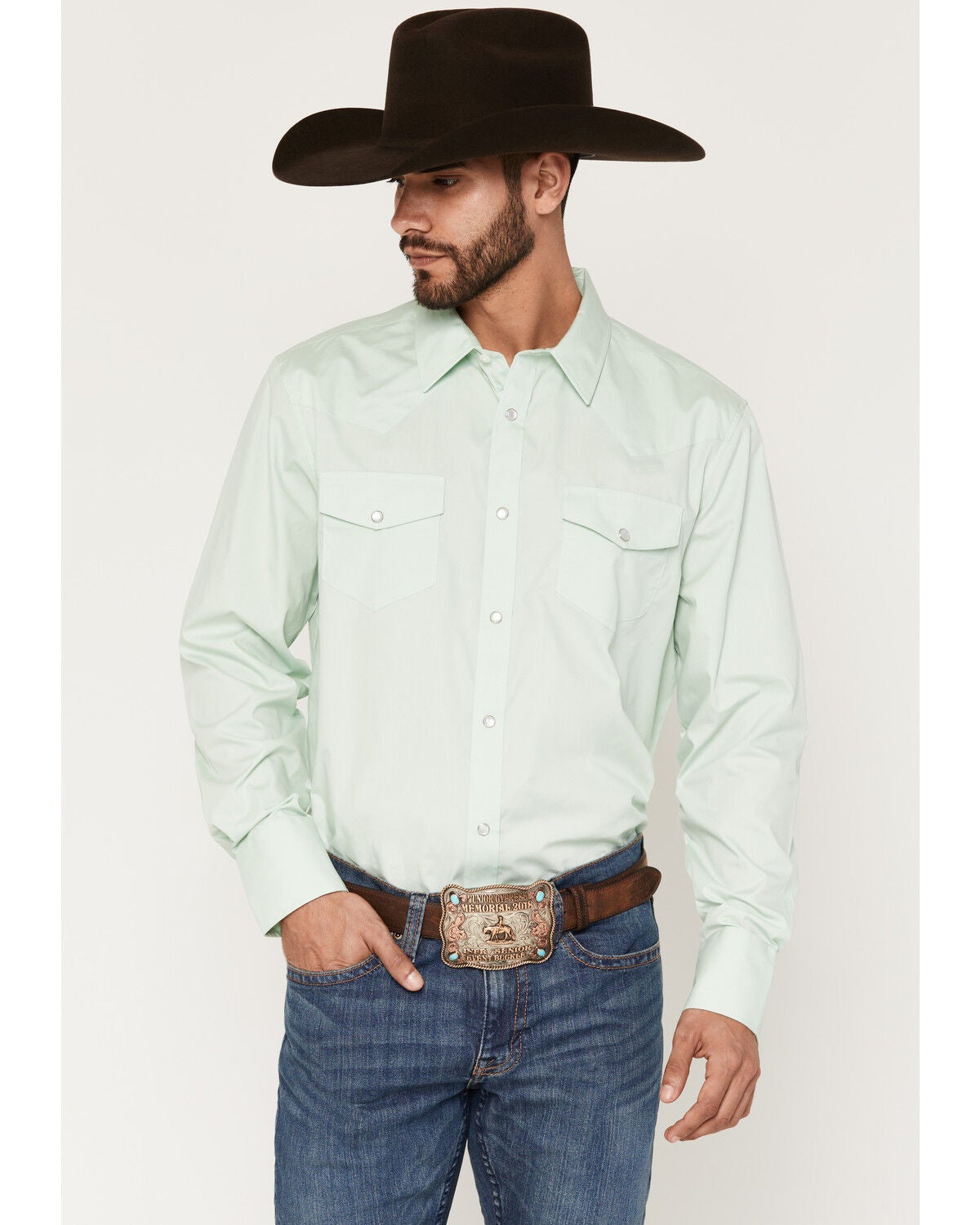 Gibson Trading Co Men's Basic Solid Long Sleeve Snap Western Shirt - Tall, Sage, hi-res