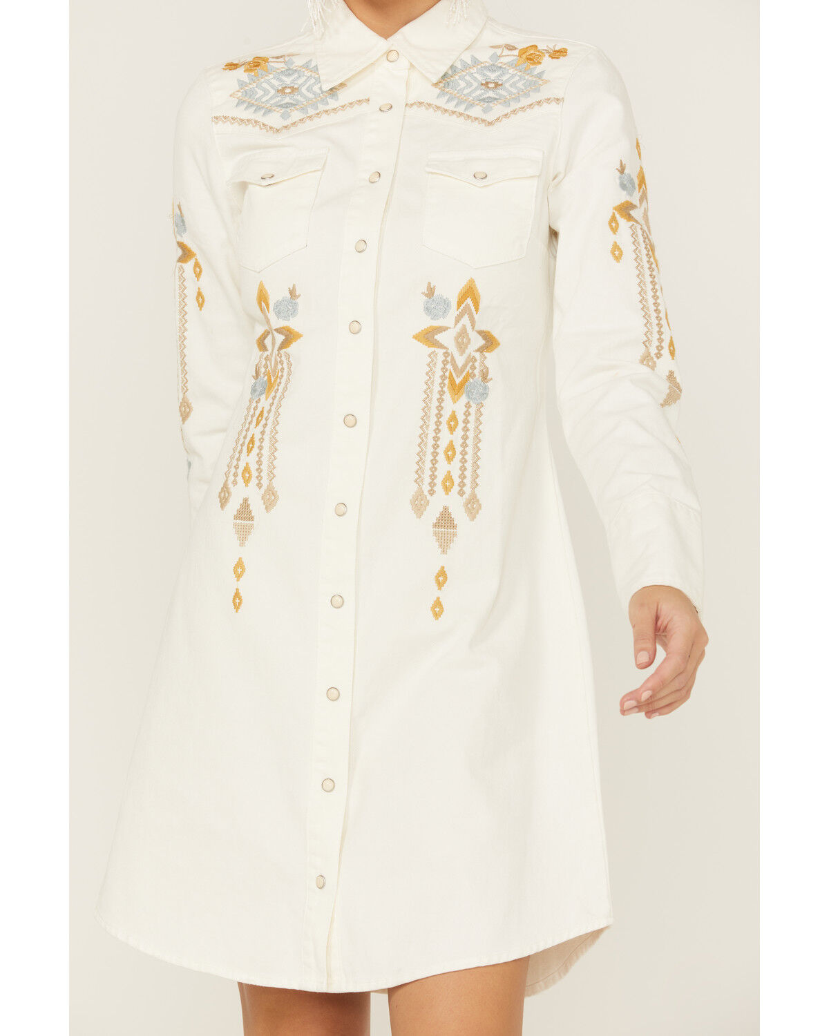 Image #3 - Stetson Women's Embroidered Southwestern Long Sleeve Western Snap Dress, , hi-res