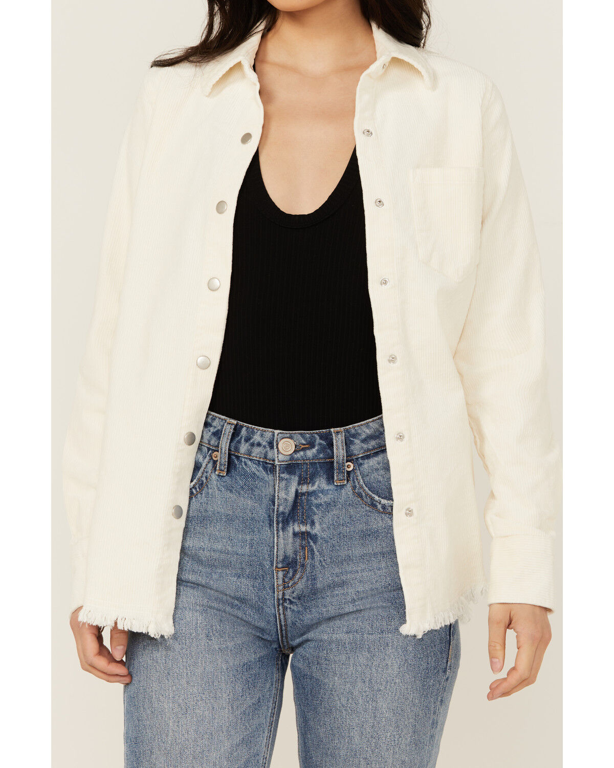Image #3 - Rock & Roll Denim Women's Corduroy Long Sleeve Snap Shirt, Cream, hi-res
