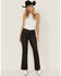 Image #1 - Daze Women's Mid Rise Coated Flare Stretch Pants, Black, hi-res