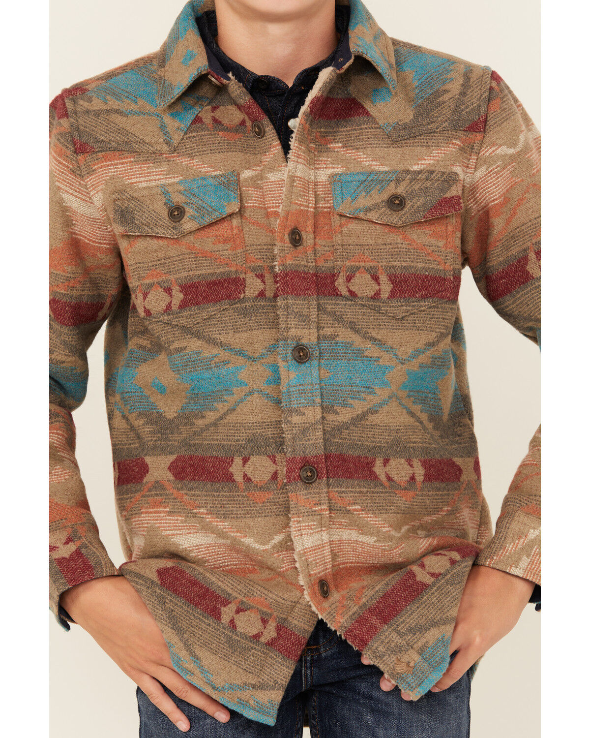 Image #3 - Cody James Boys' Base Camp Southwestern Print Sherpa Lined Shacket, Tan, hi-res