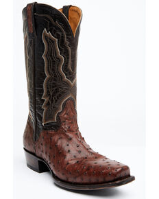 El Dorado Men's Exotic Full-Quill Ostrich Skin Western Boots - Square Toe, Chocolate, hi-res