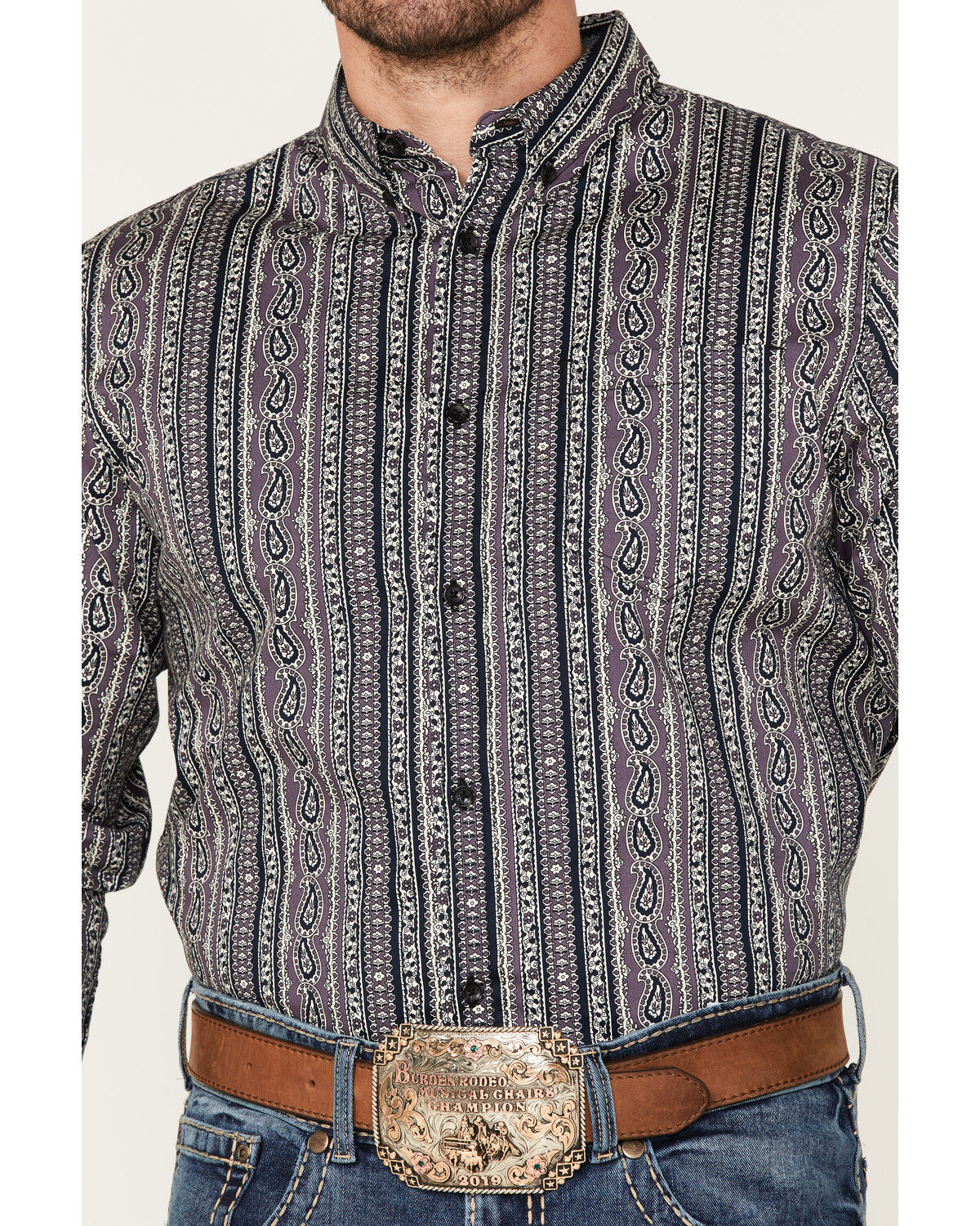 Image #3 - Cody James Men's Marsh Paisley Print Button Down Western Shirt, Purple, hi-res