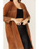 Image #4 - Understated Leather Studded Suede Duster Coat, Tan, hi-res