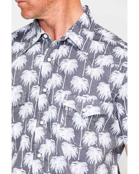 Image #4 - Rock & Roll Denim Men's Crinkle Washed Palm Print Short Sleeve Western Shirt , Grey, hi-res