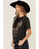 Image #2 - Affliction Women's Deep V Mesh Insert Short Sleeve Graphic Tee, Black, hi-res